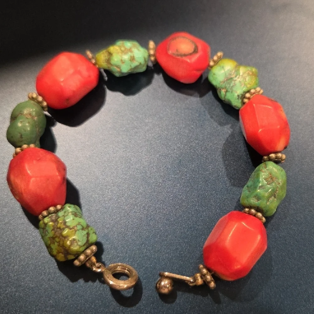 Beaded Red and Turquoise Stone Bracelet - Women Jewelry